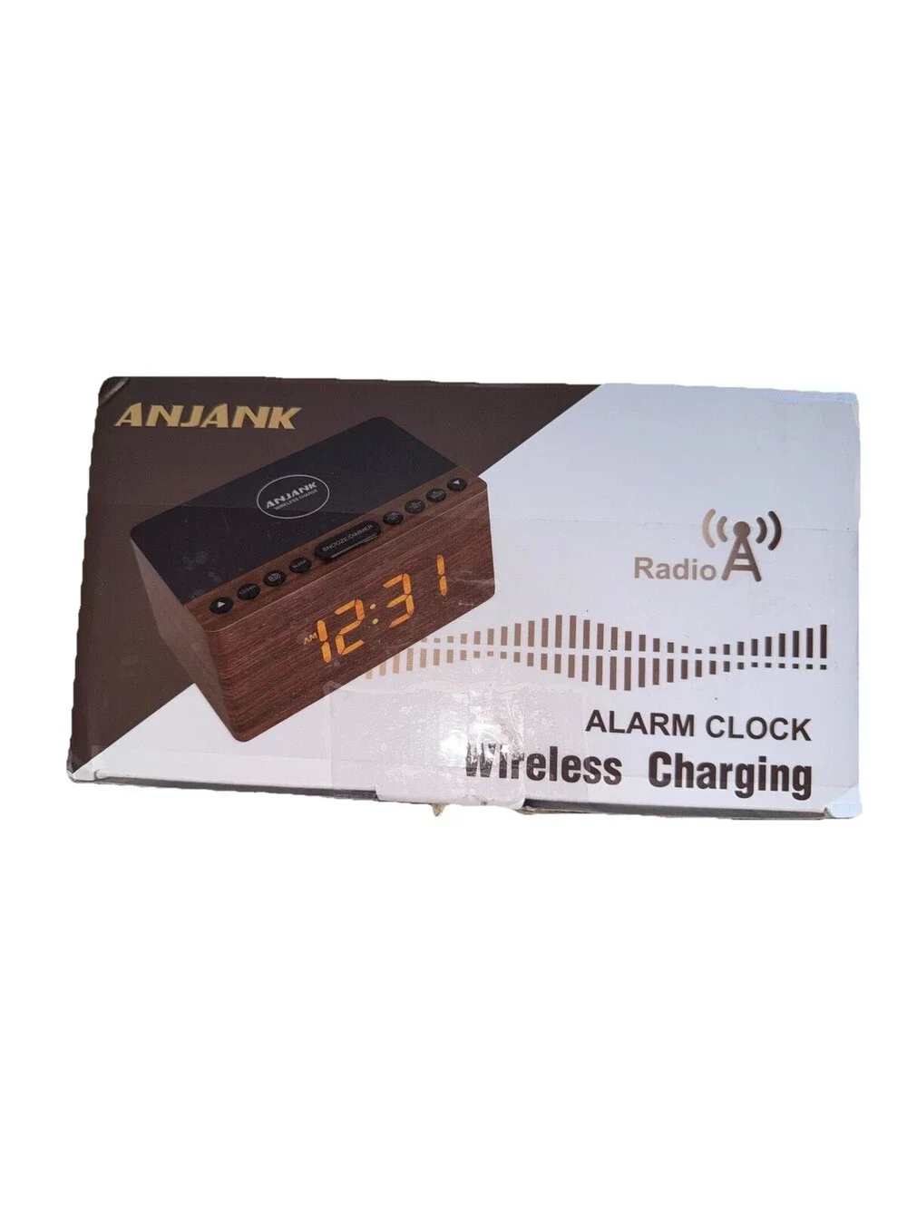 Anjank Bluetooth Radio Alarm Clock Wireless Charging AC190 Wooden Bedside Clock